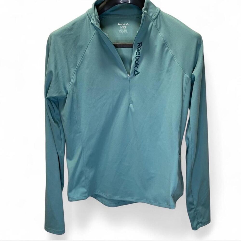 Reebok Quarter Zip Pullover Thumbhole Sleeve Teal Blue Large Women's - Picture 1 of 10